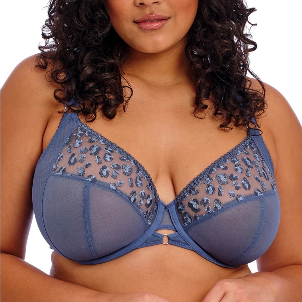 Elomi Slate Blue Mesh & Animal-Print Underwire Bra